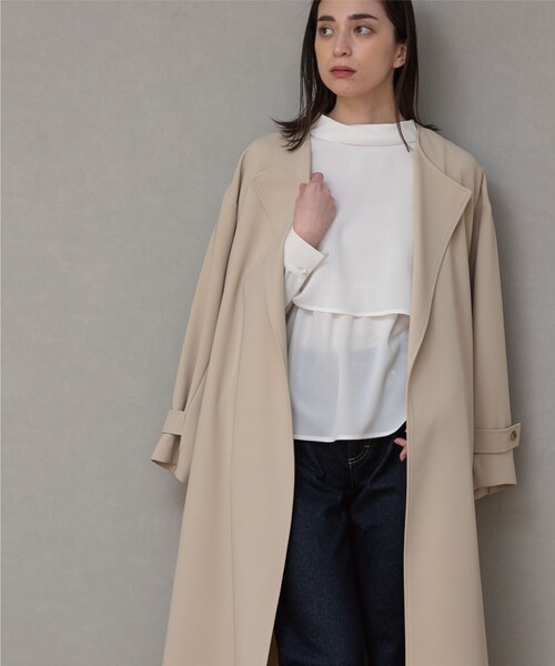 OPAQUE.CLIP（オペークドットクリップ）の「◆【洗える】リラクシーシングルコート（ステンカラーコート・レディース・ブラック/ライトベージュ/ベージュ系8・38/36）」の10枚目の写真