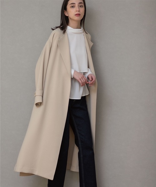 OPAQUE.CLIP（オペークドットクリップ）の「◆【洗える】リラクシーシングルコート（ステンカラーコート・レディース・ブラック/ライトベージュ/ベージュ系8・38/36）」の3枚目の写真