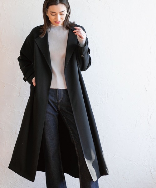 OPAQUE.CLIP（オペークドットクリップ）の「◆【洗える】リラクシーシングルコート（ステンカラーコート・レディース・ブラック/ライトベージュ/ベージュ系8・38/36）」の2枚目の写真