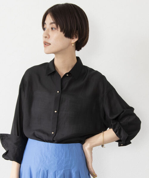 NOLLEY’S Sophi（ノーリーズソフィ）の「シアーローン2WAYシャツ（シャツ/ブラウス・レディース・ホワイト/カーキ/サックスブルー/ベビーピンク/ブラック・38/36）」の13枚目の写真