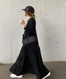 ティアードロングフレアワンピース / スウェットワンピース ロング丈 カジュアル 長袖