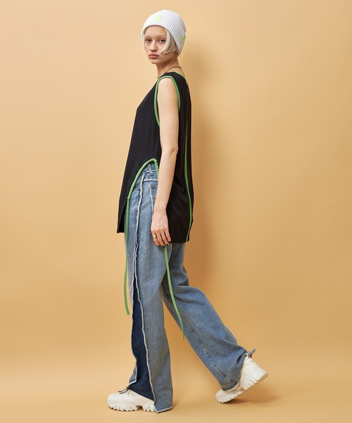 casane(カサネ)の「ドロストヘムメッシュタンク(タンクトップ・レディース・ブラック/パープル・FREE)」の4枚目の写真