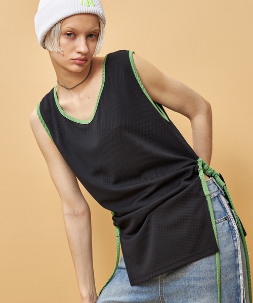 casane(カサネ)の「ドロストヘムメッシュタンク(タンクトップ・レディース・ブラック/パープル・FREE)」の7枚目の写真