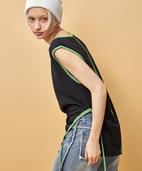 casane(カサネ)の「ドロストヘムメッシュタンク(タンクトップ・レディース・ブラック/パープル・FREE)」の9枚目の写真