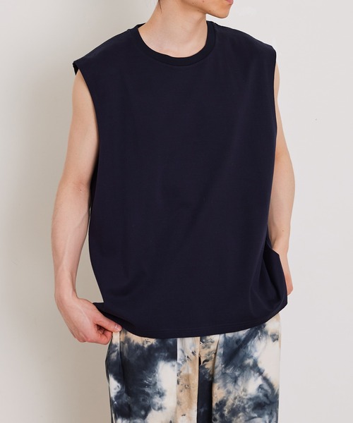 ADAM ET ROPE'(アダムエロペ)の「【Albini/アルビニ】オーガニック ポンチ オーバーサイズ ノースリーブ Tシャツ(Tシャツ/カットソー・メンズ・ホワイト/ブラック/ネイビー/グレー系その他・FREE)」の4枚目の写真