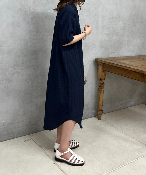 un dix cors（アンディコール）の「チェックバンドカラーシャツ  