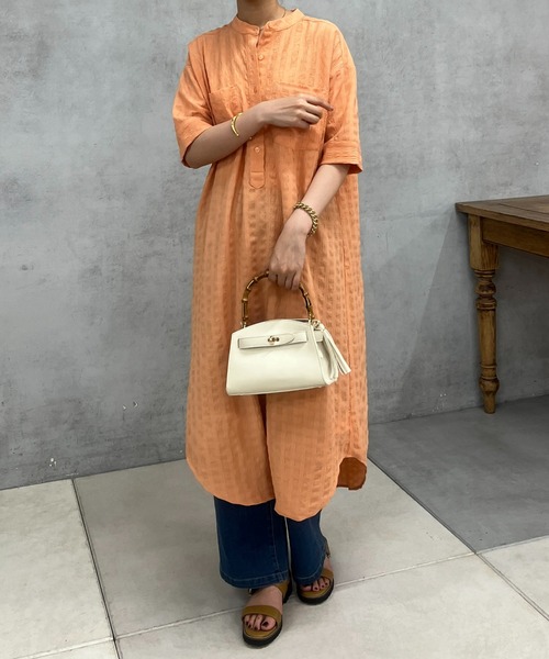 un dix cors（アンディコール）の「チェックバンドカラーシャツ  