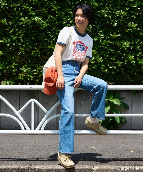 FREAK'S STORE(フリークスストア)の「Bugerchef リンガーTシャツ(Tシャツ/カットソー・レディース・ネイビー/レッド・フリ-)」の3枚目の写真