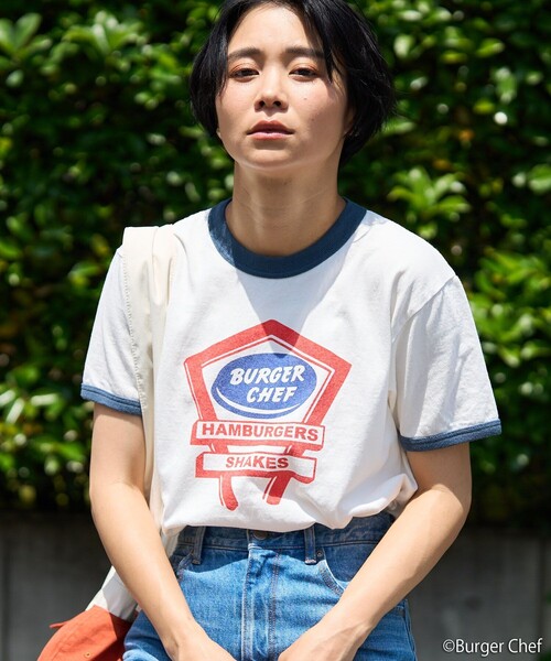 FREAK'S STORE(フリークスストア)の「Bugerchef リンガーTシャツ(Tシャツ/カットソー・レディース・ネイビー/レッド・フリ-)」の12枚目の写真