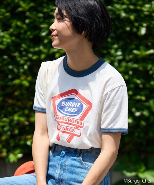 FREAK'S STORE(フリークスストア)の「Bugerchef リンガーTシャツ(Tシャツ/カットソー・レディース・ネイビー/レッド・フリ-)」の16枚目の写真