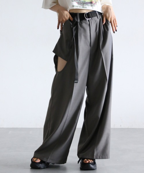 PAGEBOY（ページボーイ）の「カットアウトワイドパンツ（その他パンツ・レディース・チャコールグレー/ブラック・FREE）」の2枚目の写真