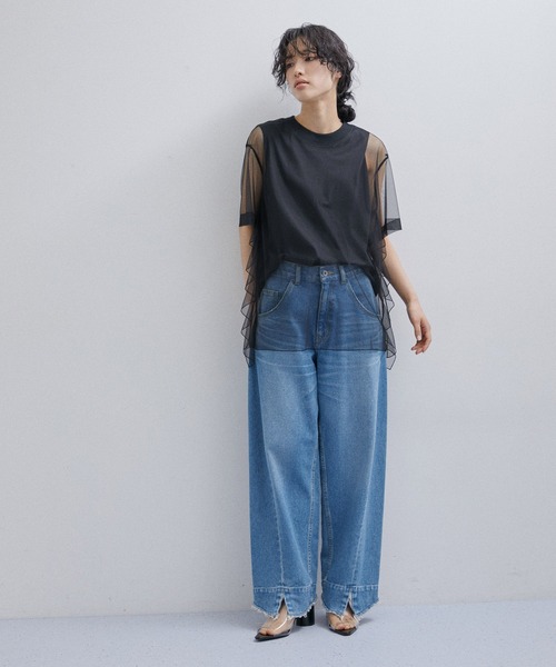 美品！ADAM ET ROPE アダムエロペ チュールTEE ブラック Tシャツ 美品！ADAM ET ROPE アダムエロペ チュールTEE ブラック Tシャツ