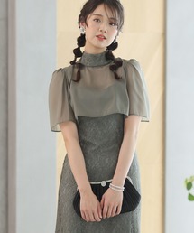 セレモニー 袖あり&ミモレ丈 結婚式 パーティー ドレス オーガンジー フォーマル オケージョン お呼ばれ 二次会 成人式
