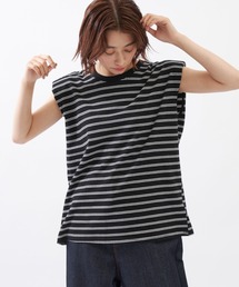 EDIT Gris | ショルダータックノースリーブボーダーTシャツ(Tシャツ/カットソー)
