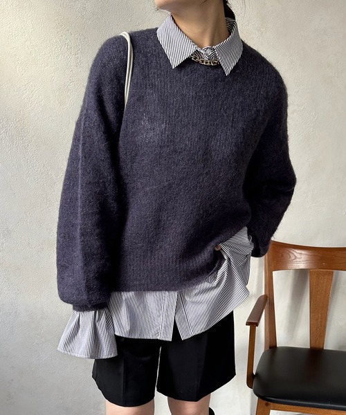 DouDou（ドゥドゥ）の「【新色追加】起毛加工モヘヤプルオーバー（ニット/セーター・レディース・ピンク/グレー/ベージュ/パープル/ピンク系その他・FREE）」の4枚目の写真