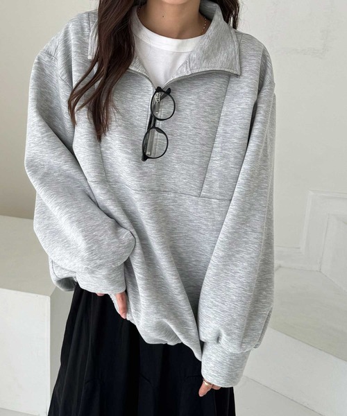 GeeRA(ジーラ)の「滑らかな肌ざわり!ダンボールハーフジップトップス(Tシャツ/カットソー・レディース・ブラック/アイボリー/杢グレー・LARGE/X-LARGE/MEDIUM)」の3枚目の写真