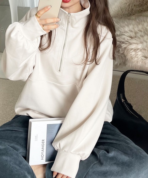 GeeRA(ジーラ)の「滑らかな肌ざわり!ダンボールハーフジップトップス(Tシャツ/カットソー・レディース・ブラック/アイボリー/杢グレー・LARGE/X-LARGE/MEDIUM)」の20枚目の写真