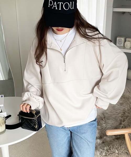 GeeRA(ジーラ)の「滑らかな肌ざわり!ダンボールハーフジップトップス(Tシャツ/カットソー・レディース・ブラック/アイボリー/杢グレー・LARGE/X-LARGE/MEDIUM)」の22枚目の写真