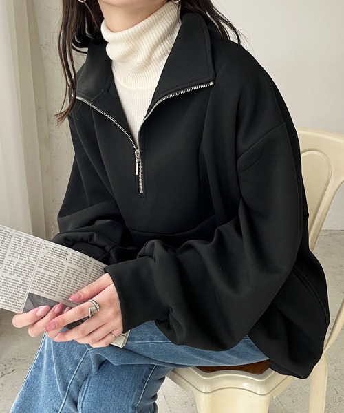 GeeRA(ジーラ)の「滑らかな肌ざわり!ダンボールハーフジップトップス(Tシャツ/カットソー・レディース・ブラック/アイボリー/杢グレー・LARGE/X-LARGE/MEDIUM)」の12枚目の写真