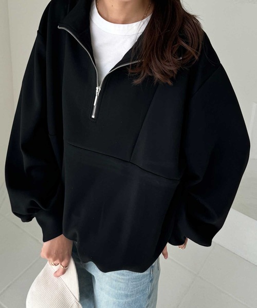 GeeRA(ジーラ)の「滑らかな肌ざわり!ダンボールハーフジップトップス(Tシャツ/カットソー・レディース・ブラック/アイボリー/杢グレー・LARGE/X-LARGE/MEDIUM)」の11枚目の写真