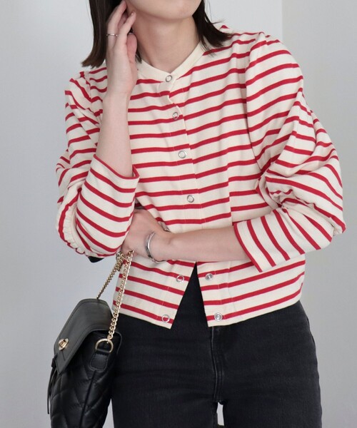 fredy emue（フレディエミュ）の「ボリューム袖 ボーダーカーディガン（カーディガン/ボレロ・レディース・ブルー系その他/ホワイト系その他/レッド系その他・38）」の3枚目の写真