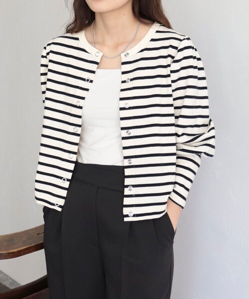 fredy emue(フレディエミュ)の「ボリューム袖 ボーダーカーディガン(カーディガン/ボレロ・レディース・ブルー系その他/ホワイト系その他/レッド系その他・38)」の22枚目の写真