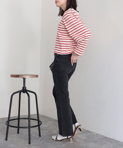 fredy emue(フレディエミュ)の「ボリューム袖 ボーダーカーディガン(カーディガン/ボレロ・レディース・ブルー系その他/ホワイト系その他/レッド系その他・38)」の4枚目の写真