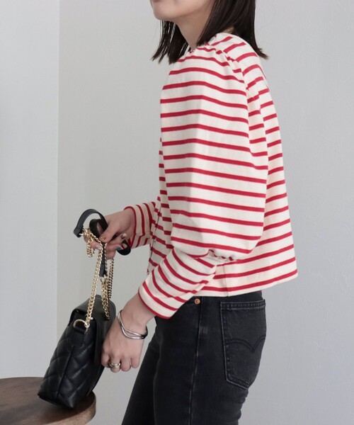 fredy emue(フレディエミュ)の「ボリューム袖 ボーダーカーディガン(カーディガン/ボレロ・レディース・ブルー系その他/ホワイト系その他/レッド系その他・38)」の7枚目の写真