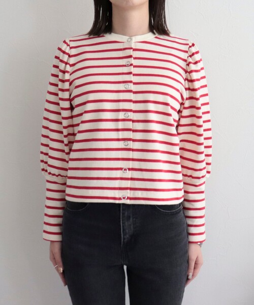 fredy emue(フレディエミュ)の「ボリューム袖 ボーダーカーディガン(カーディガン/ボレロ・レディース・ブルー系その他/ホワイト系その他/レッド系その他・38)」の8枚目の写真