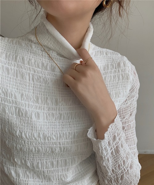 Chaco closet(チャコ クローゼット)の「ジャガードシャーリングハイネックプルオーバー(Tシャツ/カットソー・レディース・アイボリー/ブラック/ホワイト・FREE)」の9枚目の写真