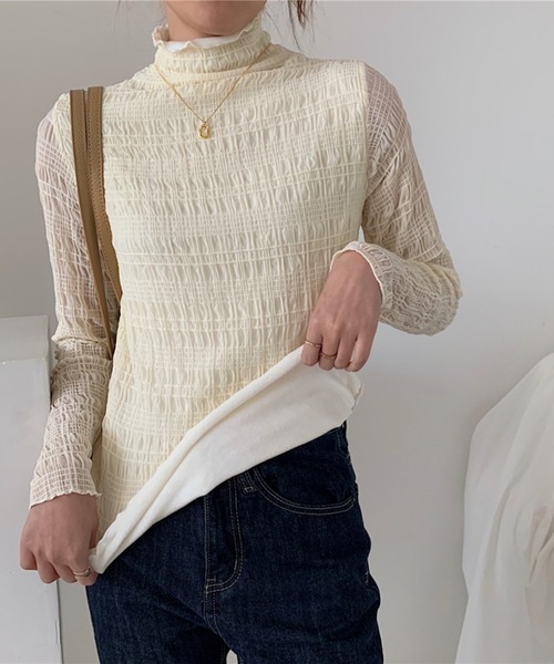 Chaco closet(チャコ クローゼット)の「ジャガードシャーリングハイネックプルオーバー(Tシャツ/カットソー・レディース・アイボリー/ブラック/ホワイト・FREE)」の19枚目の写真