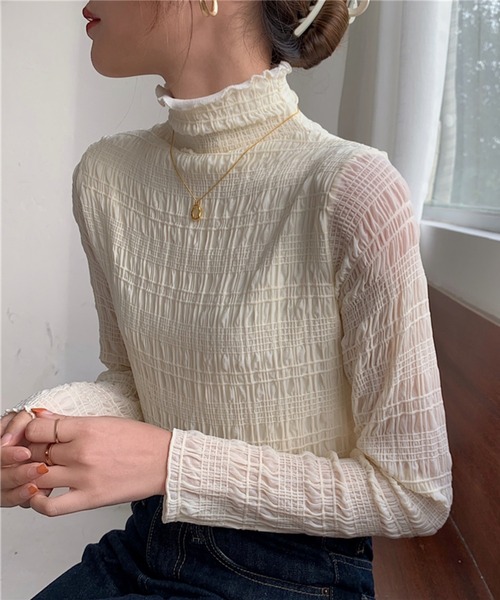Chaco closet(チャコ クローゼット)の「ジャガードシャーリングハイネックプルオーバー(Tシャツ/カットソー・レディース・アイボリー/ブラック/ホワイト・FREE)」の14枚目の写真
