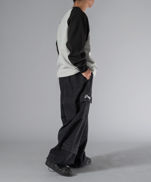 kutir（クティール）の「【低身長向けアイテム】裾絞り配色ラグランスウェット（スウェット・メンズ・ブラック/ネイビー・FREE）」の8枚目の写真