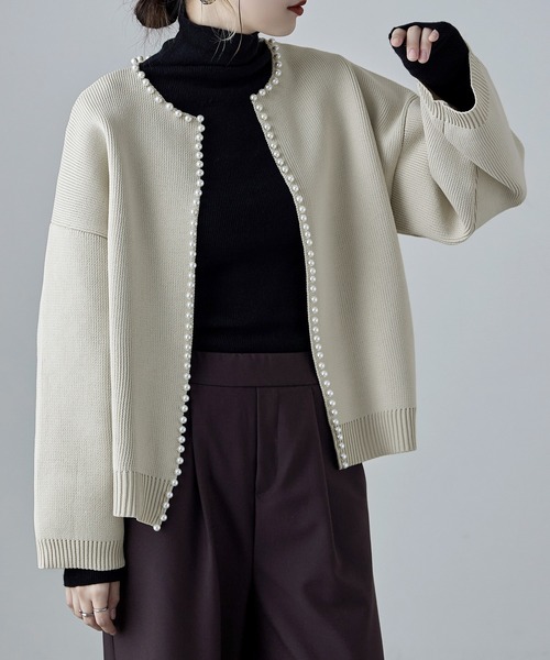 etoll.(エトル)の「パールラインニットカーディガン(カーディガン/ボレロ・レディース・杢グレー/ブラック/アイボリー・FREE)」の17枚目の写真