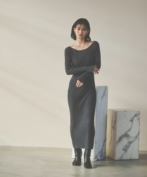 HANNE（アン）の「2WAYリブニットワンピース（ワンピース・レディース・ブラック/グレー・FREE）」の6枚目の写真