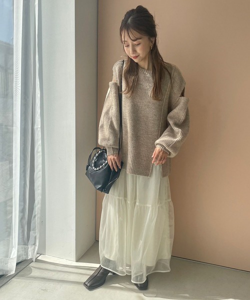 LOWRYS FARM（ローリーズファーム）の「スリットニットプルオーバーLS　988742（ニット/セーター・レディース・グレー/ブラウン/ベージュ・FREE）」の14枚目の写真