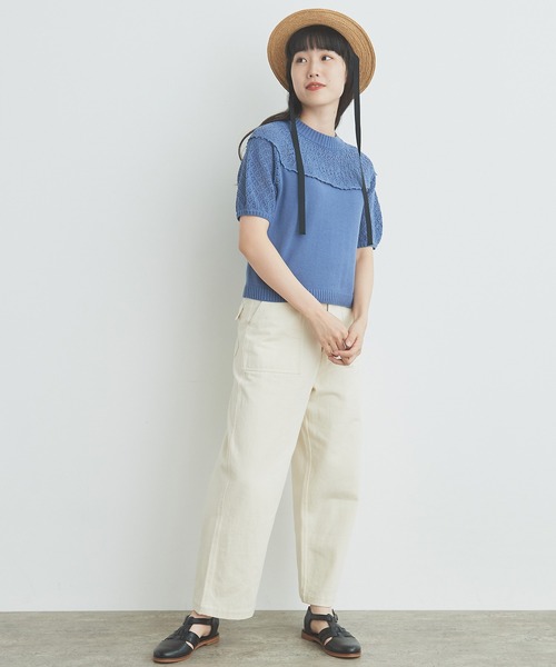 デュフレティエール様 ビュルデサボン白　半袖透かし編みレースニット　パフスリーブ ビュルデサボン 白 半袖 透かし編みレースニット パフスリーブ