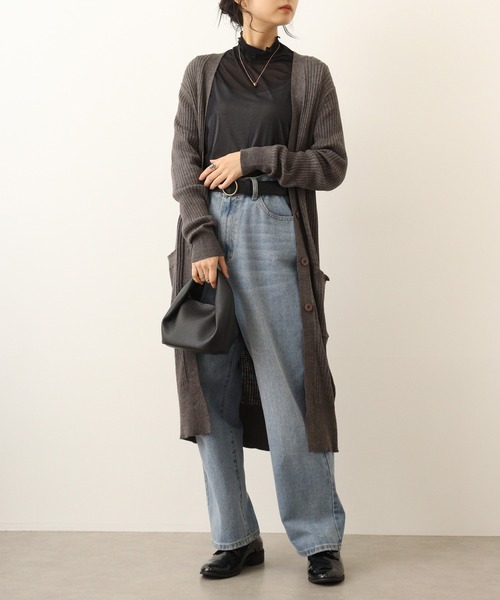 atONE(アットワン)の「atONE コットンニットロングカーディガン(カーディガン/ボレロ・レディース・ネイビー/杢グレー/ブラック/グレイッシュベージュ・M/LL/3L/L/4L)」の2枚目の写真