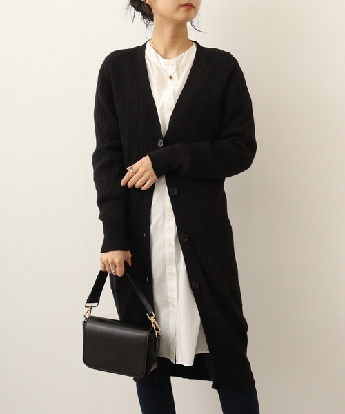 atONE(アットワン)の「atONE コットンニットロングカーディガン(カーディガン/ボレロ・レディース・ネイビー/杢グレー/ブラック/グレイッシュベージュ・M/LL/3L/L/4L)」の1枚目の写真