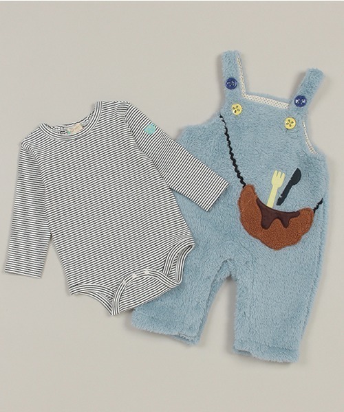 baby cheer(ベイビーチアー)の「クロワッサンサロペット&ボディスーツSET(ロンパース・キッズ・サックスブルー/キナリ・70-80cm)」の8枚目の写真