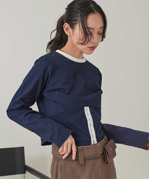 miette(ミエット)の「コルセットデザインミニ裏毛トップス(Tシャツ/カットソー・レディース・オフホワイト/ネイビー/チャコール・FREE)」の1枚目の写真