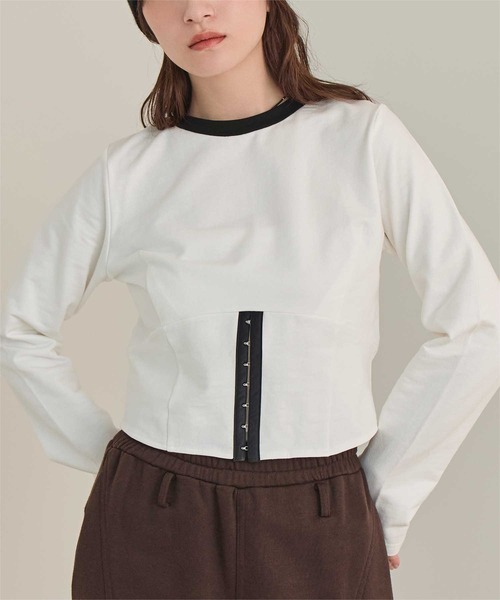 miette(ミエット)の「コルセットデザインミニ裏毛トップス(Tシャツ/カットソー・レディース・オフホワイト/ネイビー/チャコール・FREE)」の2枚目の写真