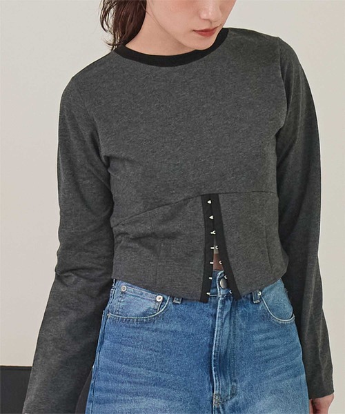 miette(ミエット)の「コルセットデザインミニ裏毛トップス(Tシャツ/カットソー・レディース・オフホワイト/ネイビー/チャコール・FREE)」の3枚目の写真