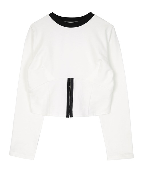 miette(ミエット)の「コルセットデザインミニ裏毛トップス(Tシャツ/カットソー・レディース・オフホワイト/ネイビー/チャコール・FREE)」の4枚目の写真
