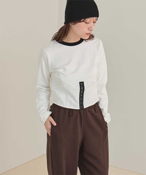 miette(ミエット)の「コルセットデザインミニ裏毛トップス(Tシャツ/カットソー・レディース・オフホワイト/ネイビー/チャコール・FREE)」の10枚目の写真