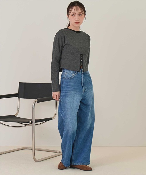 miette(ミエット)の「コルセットデザインミニ裏毛トップス(Tシャツ/カットソー・レディース・オフホワイト/ネイビー/チャコール・FREE)」の11枚目の写真