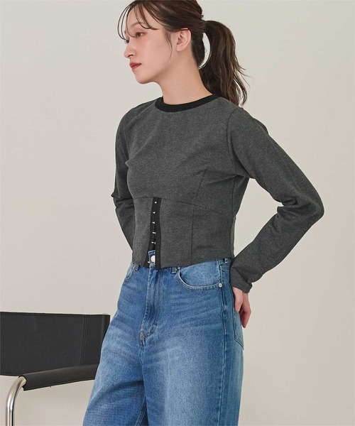 miette(ミエット)の「コルセットデザインミニ裏毛トップス(Tシャツ/カットソー・レディース・オフホワイト/ネイビー/チャコール・FREE)」の19枚目の写真
