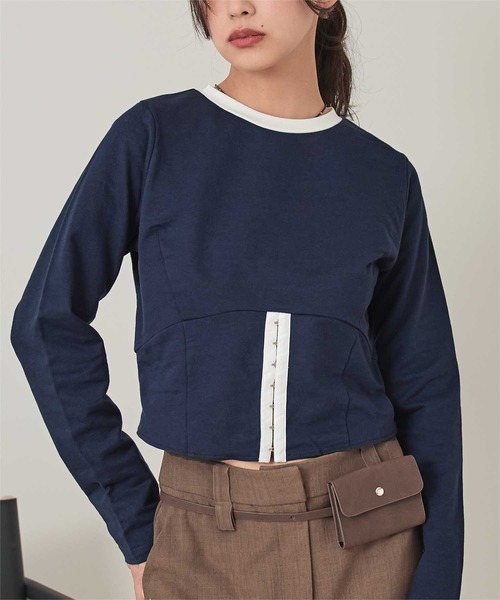 miette(ミエット)の「コルセットデザインミニ裏毛トップス(Tシャツ/カットソー・レディース・オフホワイト/ネイビー/チャコール・FREE)」の18枚目の写真