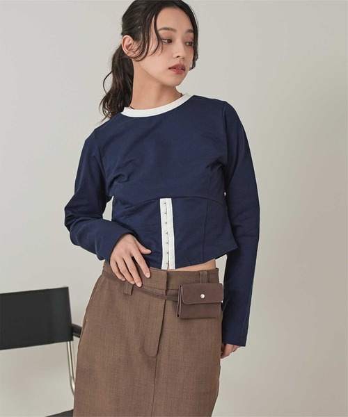 miette(ミエット)の「コルセットデザインミニ裏毛トップス(Tシャツ/カットソー・レディース・オフホワイト/ネイビー/チャコール・FREE)」の14枚目の写真