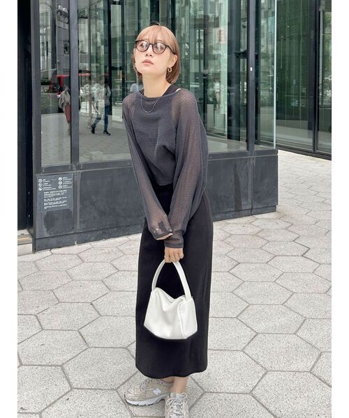 Ungrid（アングリッド）の「ショートメッシュロングスリーブTee（Tシャツ/カットソー・レディース・アイボリー/チャコールグレー・FREE）」の14枚目の写真